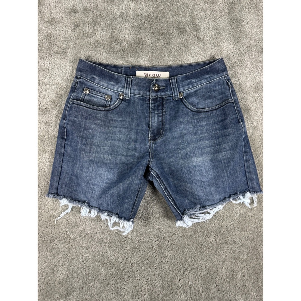 Raw Industries Mens Denim Jean Shorts Dark Wash Frayed Hem Size 32 Casual Blue